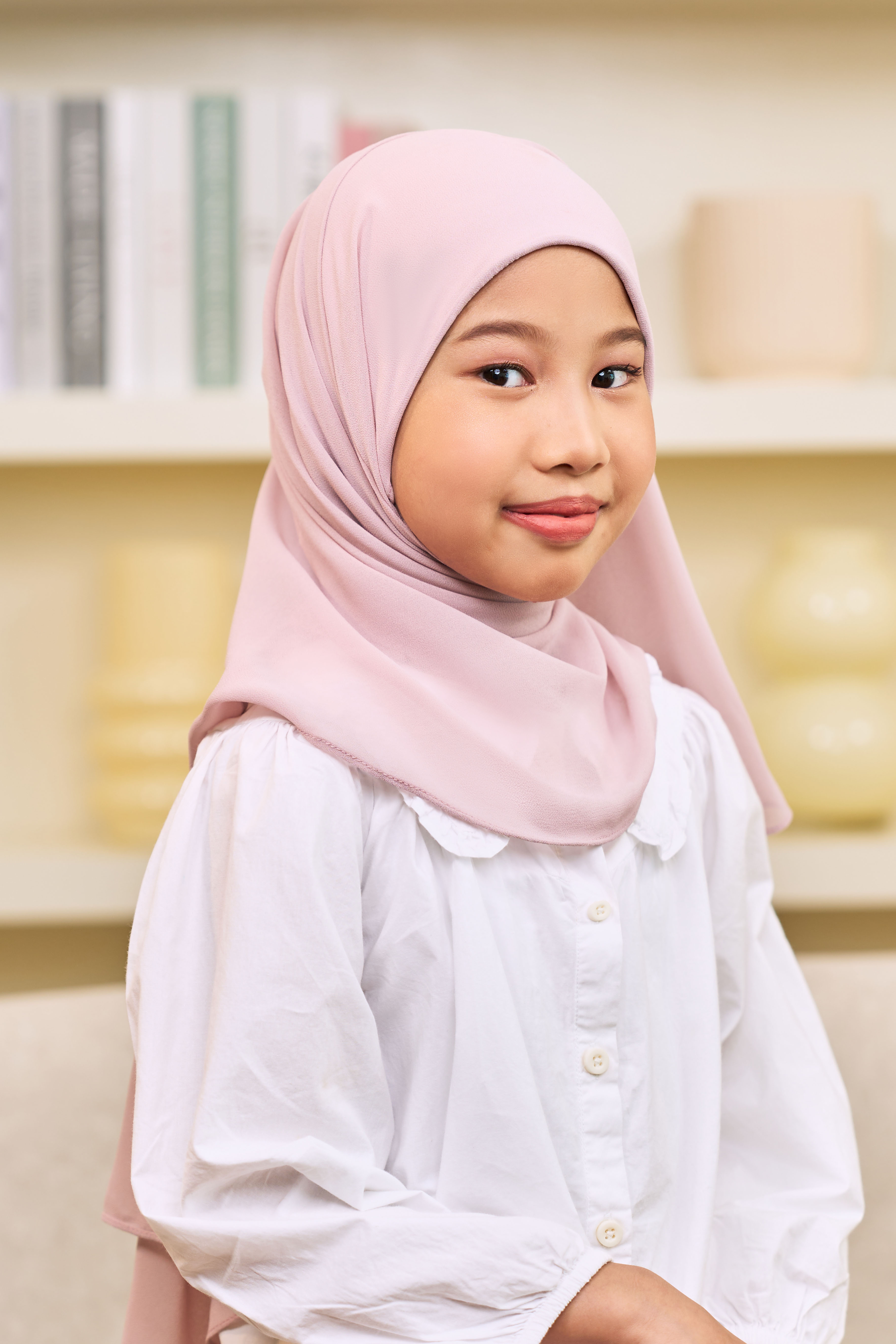 ADINA Girl Instant Shawl with attached inner in Rose Pink